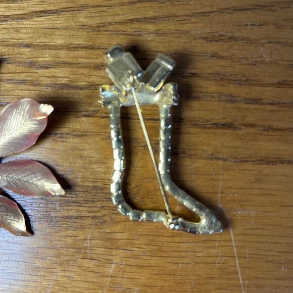 Vintage Christmas Holiday Brooch Pins Gold Tone Angel, Stocking, Poinsettia x3 - Picture 10 of 10
